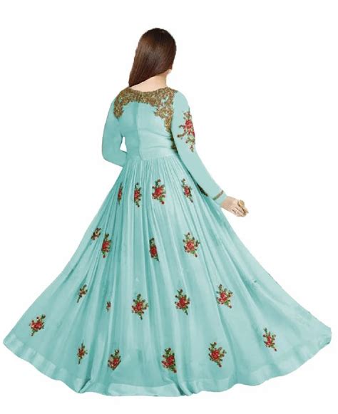 Ayesha Takia Designer Beautiful Sky Blue Flower Embroidered Long