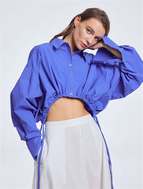 Cropped Drawstring Cotton Shirt Womens Shirt Lattelierstore