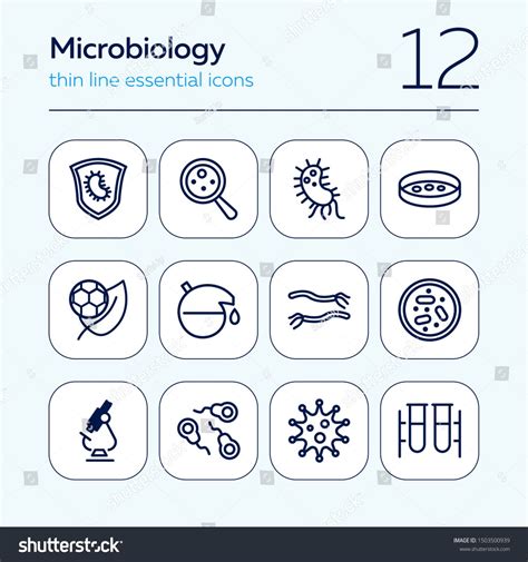 Microbiology Icon Set Of Line Icon On White Background Laboratory Equipment Cell Bacterium