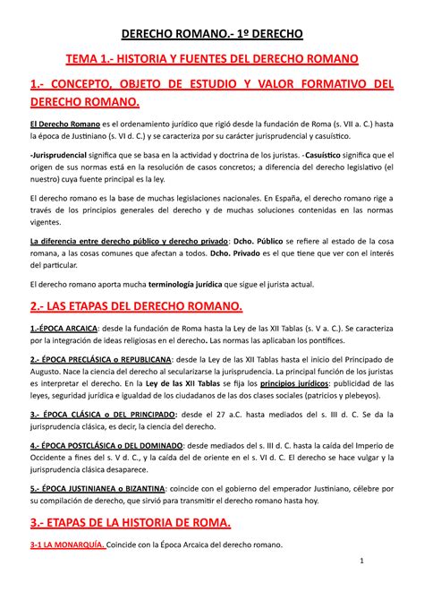 Tema 1 Hª Y Fuentes Del Dcho Romano Derecho Romano 1º Derecho