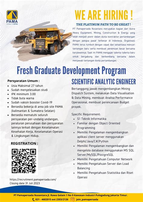 Loker Fresh Graduate Development Program Pt Pamapersada Nusantara Pama