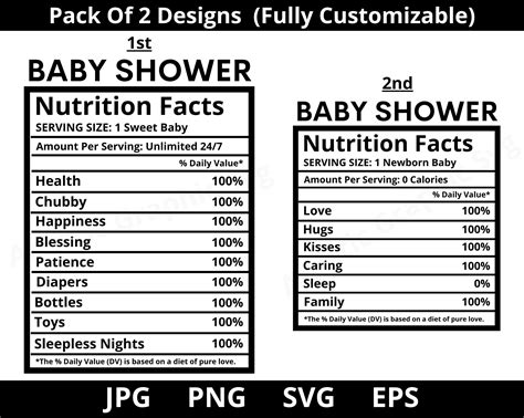 baby shower nutrition facts svg baby shower facts svg baby etsy singapore