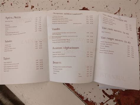 Menu au Café du Simplon Lausanne