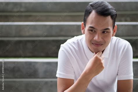 Happy Man Thinking Smiling Friendly Man Thinks About Future Happy