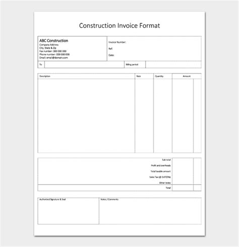 Free Construction Invoice Templates Word Excel Pdf Doc Formats