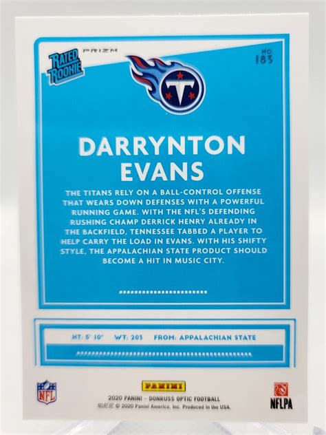 Darrynton Evans Donruss Optic Silver Prizm Rated Rookie Sp Rc