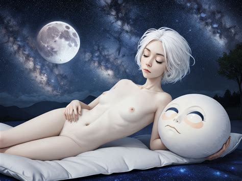 Nude Art Teens Clouds Thin Woman Full Body Nude White Hair