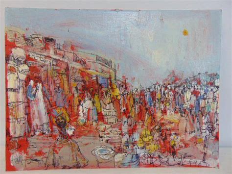 Painting Market Scene With Figures Ac Hollingsworth Oil On Canvas