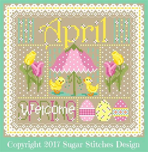 April Monthly Sampler Cross Stitch Chart PDF Etsy Cross Stitch