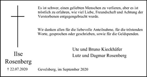 Traueranzeigen Von Ilse Rosenberg Trauer In Nrw De