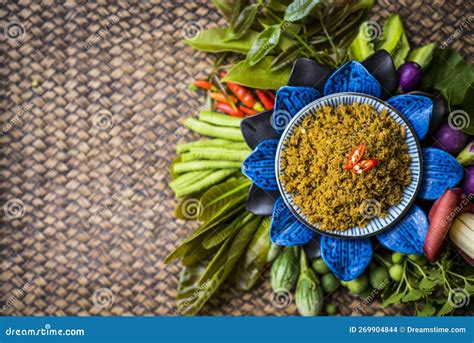 Lemon Grass Paste Chilli Sauce Chili Paste Served With Fresh Vegetables Thai Food South East