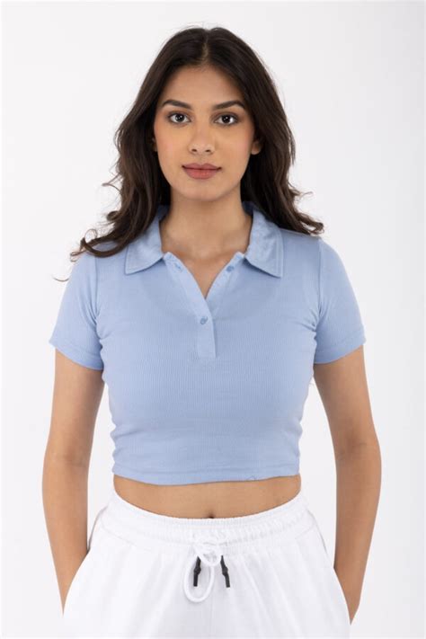 Powder Blue Ribbed Crop Polo Bonkers Corner