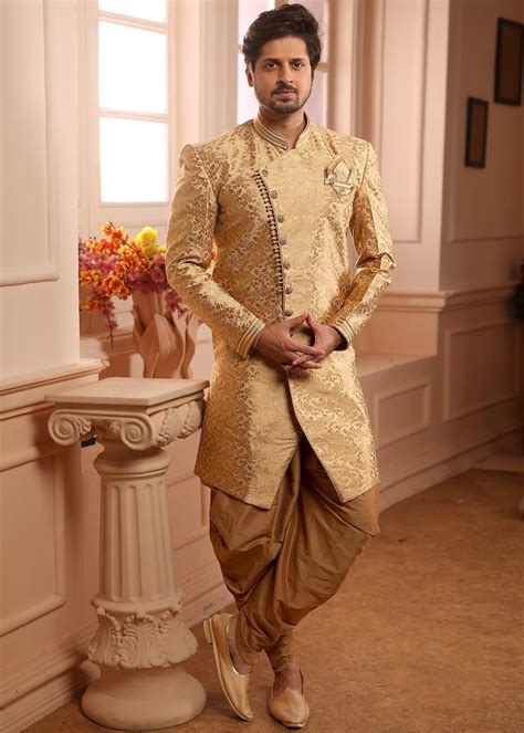 Asymmetrical Rich Look Golden Indo Western Sherwani Lupon Gov Ph