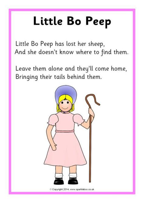 Little Bo Peep Rhyme Sheet Sb10850 Nursery Rhymes Songs Kids