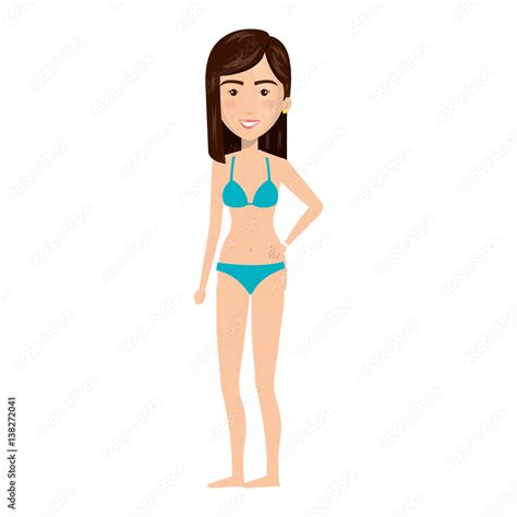 Cartoon Caucasian Woman In Bikini Icon Clothes Vector Illustration