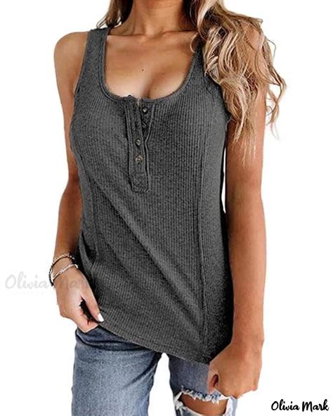 Oliviamark Refined Sleeveless Button Up Vest T Shirt In Timeless