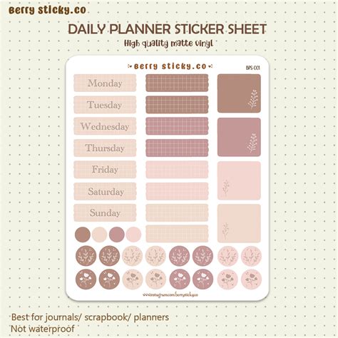 Cute Aesthetic Daily Planner Sticker, Bullet Journal Sticker, Washi ...