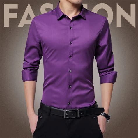 Brand Fashion Mens Tuxedo Silk Dress Shirt Business Male Long Sleeve