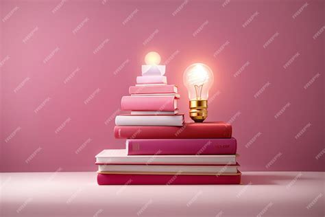 Premium Ai Image Stacked Pink Book And Light Bulb Minimal Concept