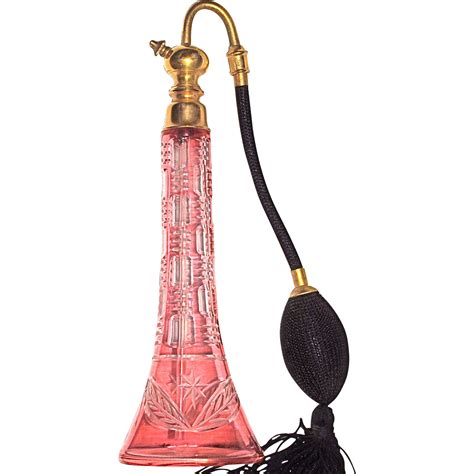 BACCARAT Perfume Atomizer French Cranberry Glass Cut To Clear