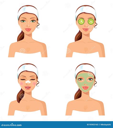 Spa Procedure. Vector Illustration of a Beautiful Women with Facial ...