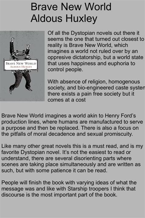 Brave New World Aldous Huxley Of all the Dystopian novels out there it ...