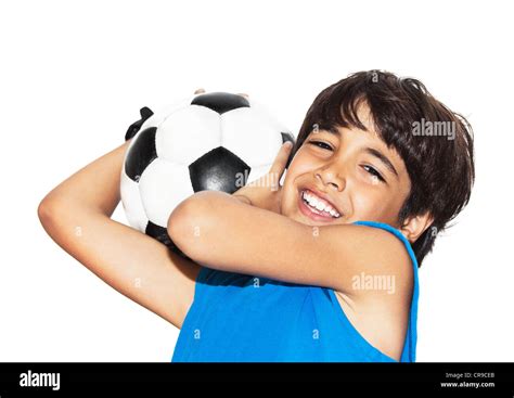 Cute Boy Playing Football Happy Child Young Male Teen Goalkeeper