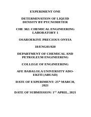 EXPERIMENT 1 Docx EXPERIMENT ONE DETERMINATION OF LIQUID DENSITY BY