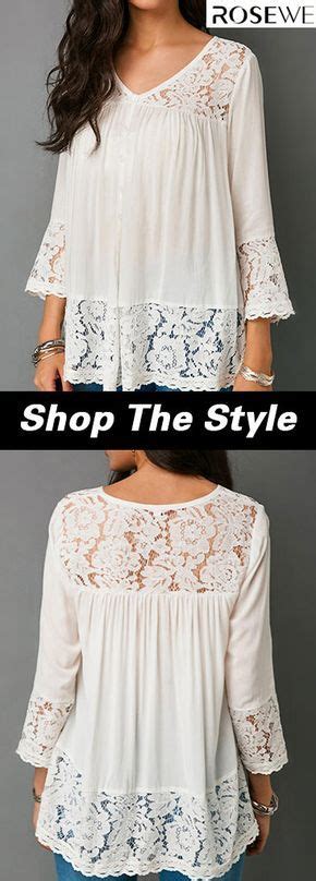 30 03 Free Shipping Worldwide Button Up V Neck Lace Patchwork White