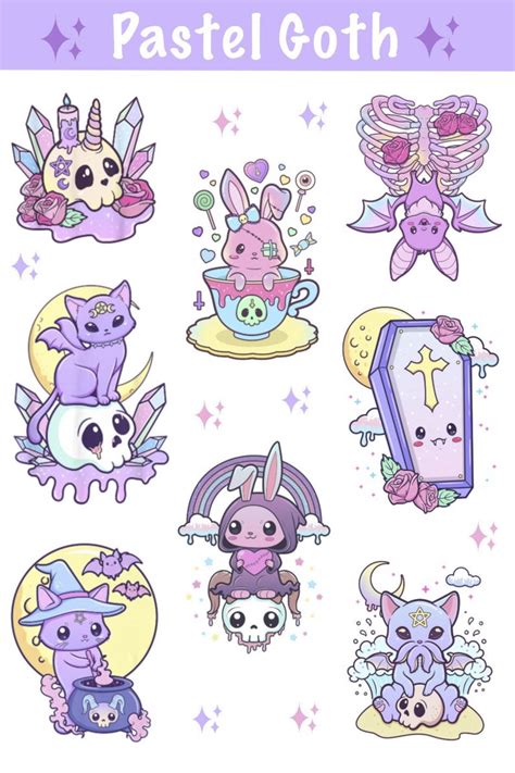 Pastel Goth Sticker Sheet Goth Stickers Kawaii Sticker Etsy Pastel