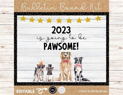 New Year January Bulletin Board Kit Door Decor Editable Dogs - Etsy