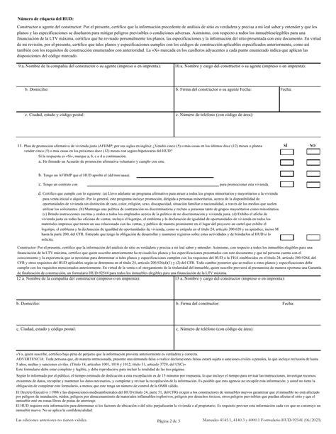 Formulario Hud 92541 Download Fillable Pdf Or Fill Online Certificacion De Planos