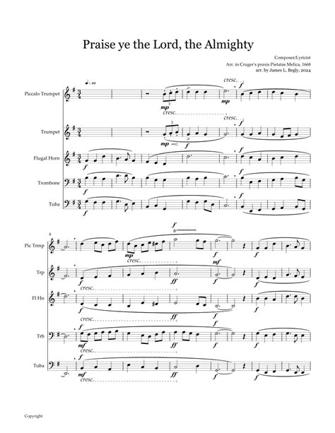 Praise Ye The Lord The Almighty Arr James Begly Sheet Music James