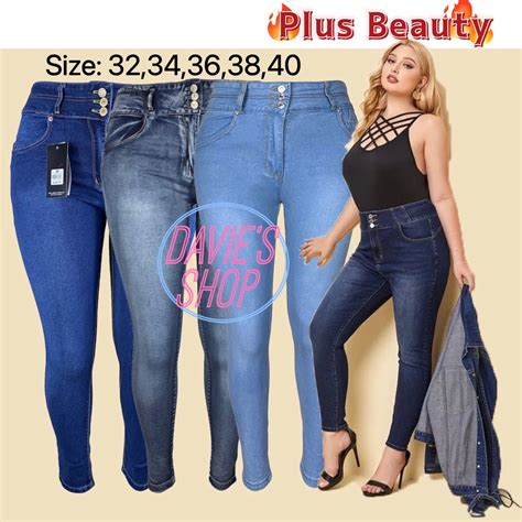 Sexy Curvy Plus Size Highwaist Stretchable Denim Jeans 3 Buttons Up Big Size Maong Pants For