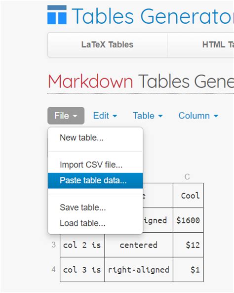 Excel Markdown Tables Generator