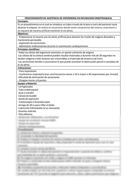 Solution Procedimiento De Intubaci N Endotraqueal Studypool