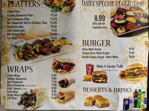 Menu at Laziza Mediterranean Cuisine restaurant, Toronto