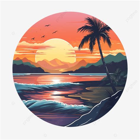 Beautiful Sunset Beach Sticker With Ai Generative Tropical Vacation