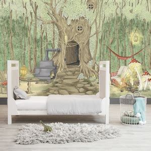 Kid Room Wallpaper Hand Drawn Mural Jungle Wallpaper Play Room ...