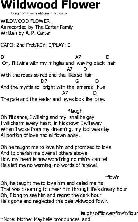 Old Country Song Lyrics With Chords Wildwood Flower