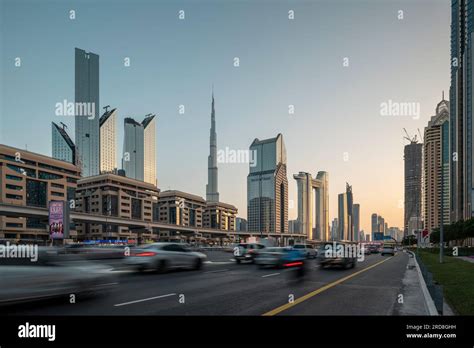 Burj Khalifa And Sheikh Zayed Road Downtown Dubai United Arab