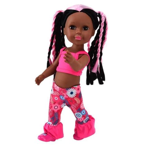 Akozon Poupée fille noire 14in Africain Noir Bébé Fille Poseable Poupée