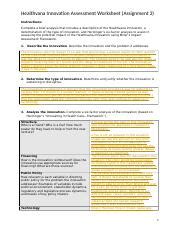 Payne C A Healthvana Innovation Assessment Worksheet Docx