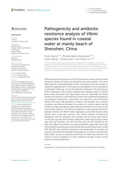 Pdf Pathogenicity And Antibiotic Resistance Analysis Of Vibrio