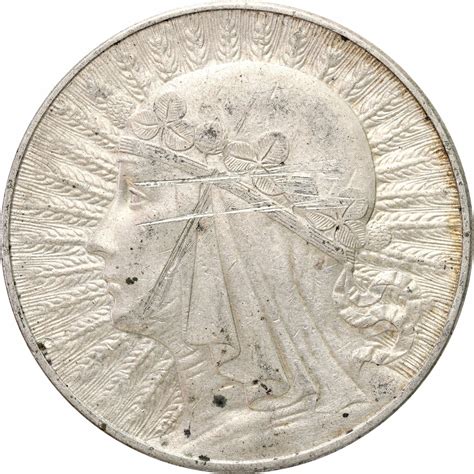 II RP 10 złotych 1932 głowa kobiety ze znakiem archiwum niemczyk pl