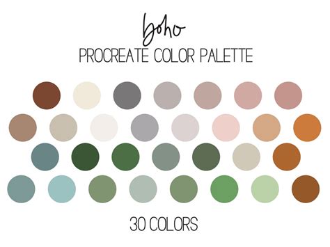 Boho Procreate Color Palette Nature Inspired Palette Muted Procreate