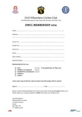 Fillable Online OWCC Membership Form 2014 Old Wilsonians Fax Email