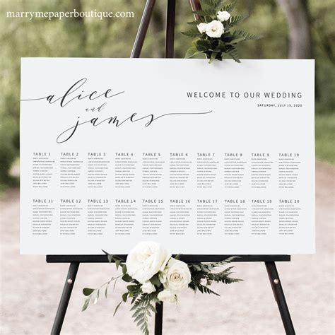 Elegant Wedding Seating Chart Template Modern Seating Plan Printable