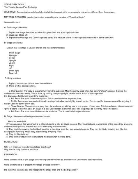 13 Stage Directions Diagram Worksheet / worksheeto.com