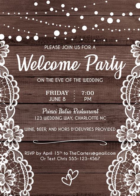 RUSTIC WELCOME PARTY Invitation, Rustic Rehearsal Dinner Invite, Wood ...